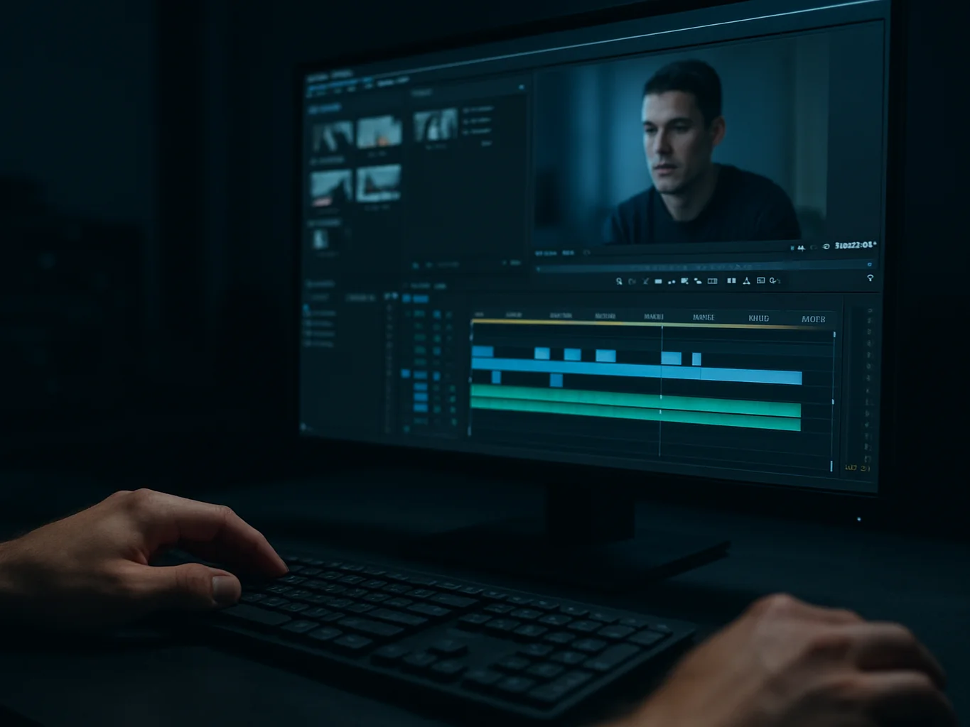 Close-up of a timeline editor cutting vertical short-form video i