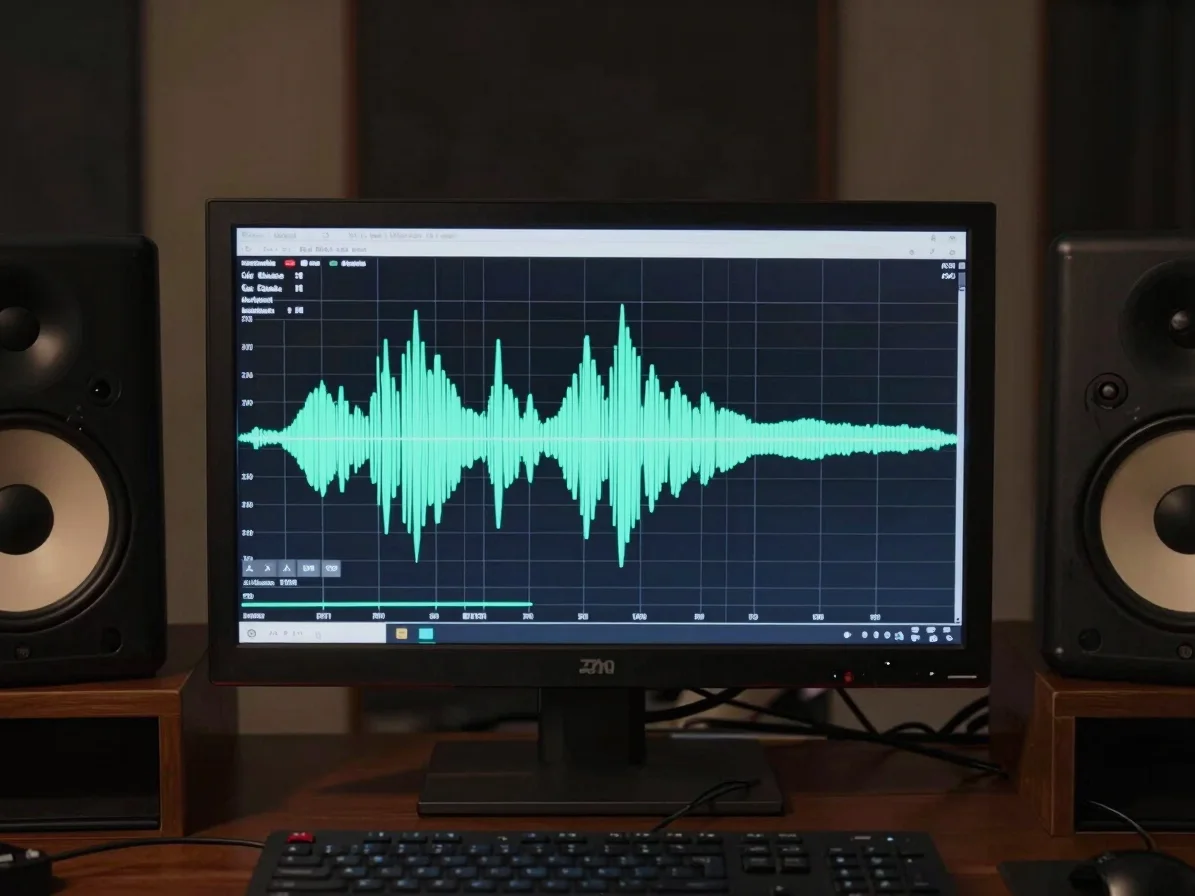 Detailed digital audio waveform display on a calibrated studio mo