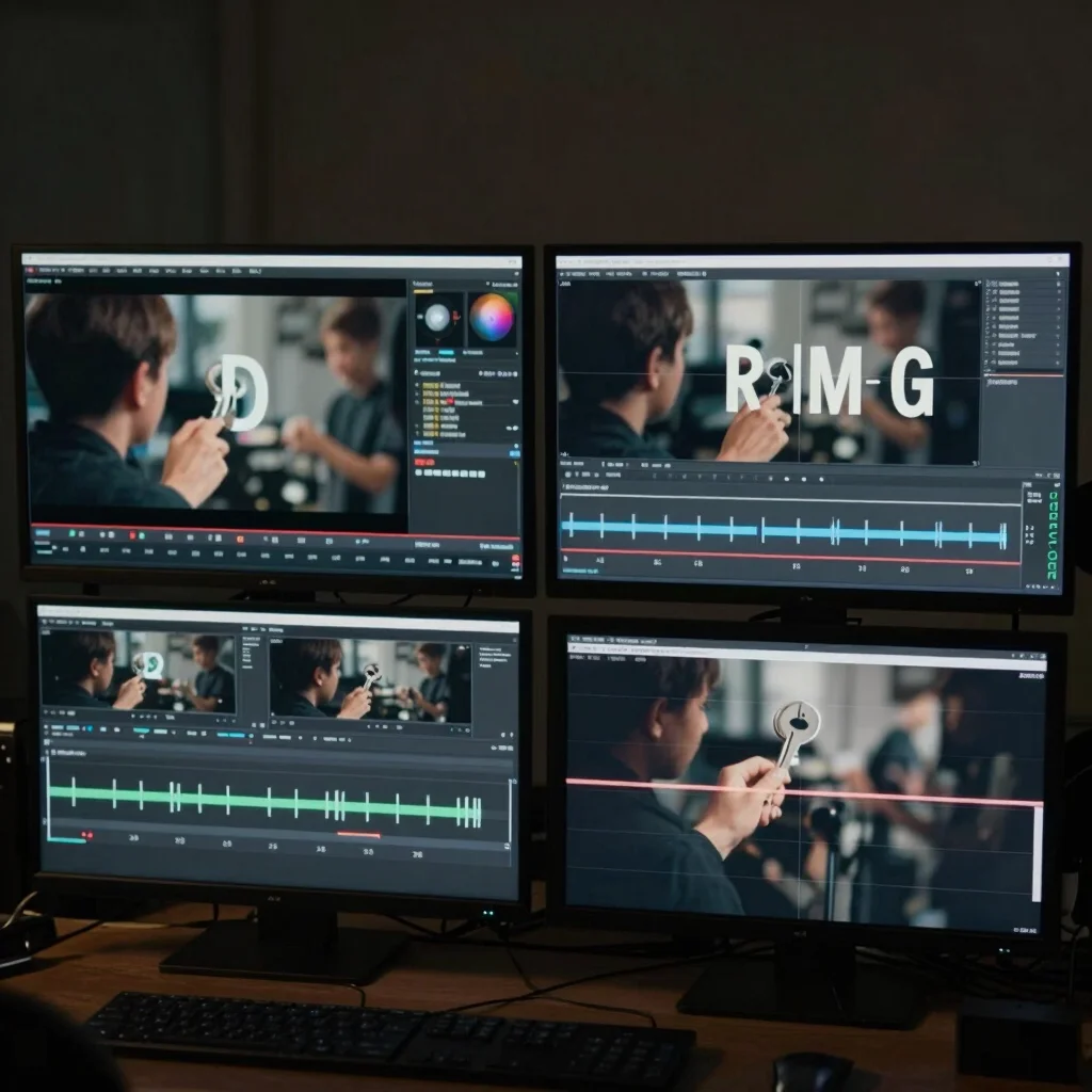 Timeline close-up showing multi-camera cuts and keyframe adjustme