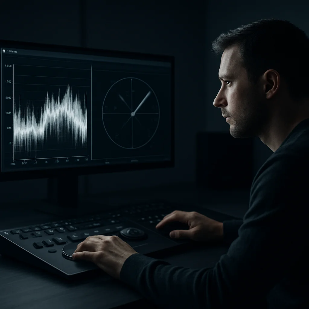 Editor reviewing logarithmic footage adjustments on a high-contra